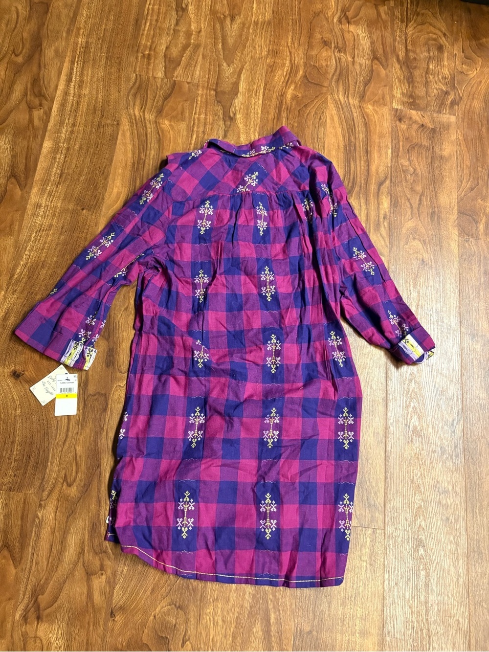 Lucky Brand Purple and Pink Plaid Button-Front Tunic Shirt Dress - Picture 4 of 4